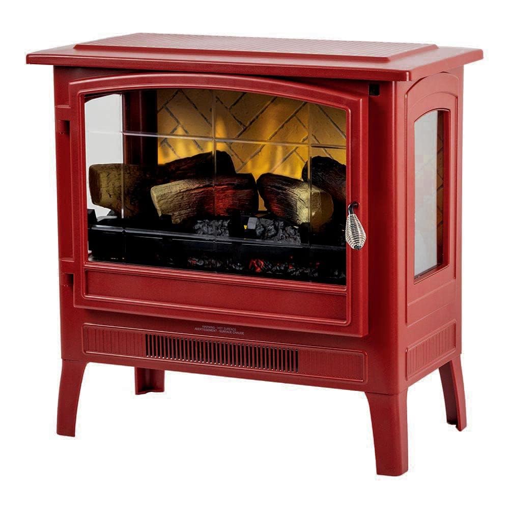 Infrared Freestanding Electric Fireplace Stove Heater in Deep Red