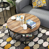 Coffee Table Round Small Industrial 2-Tier Coffee Table with Storage