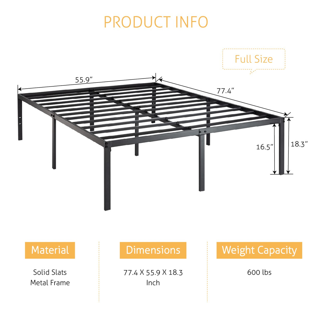 Full Size Sturdy Metal Bed Frame, Heavy Duty Platform Bed Frame No Box Spring Needed