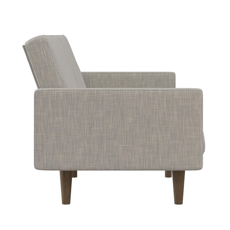 Paxson Convertible Futon Couch Bed with Linen Upholstery and Wood Legs - Light Gray