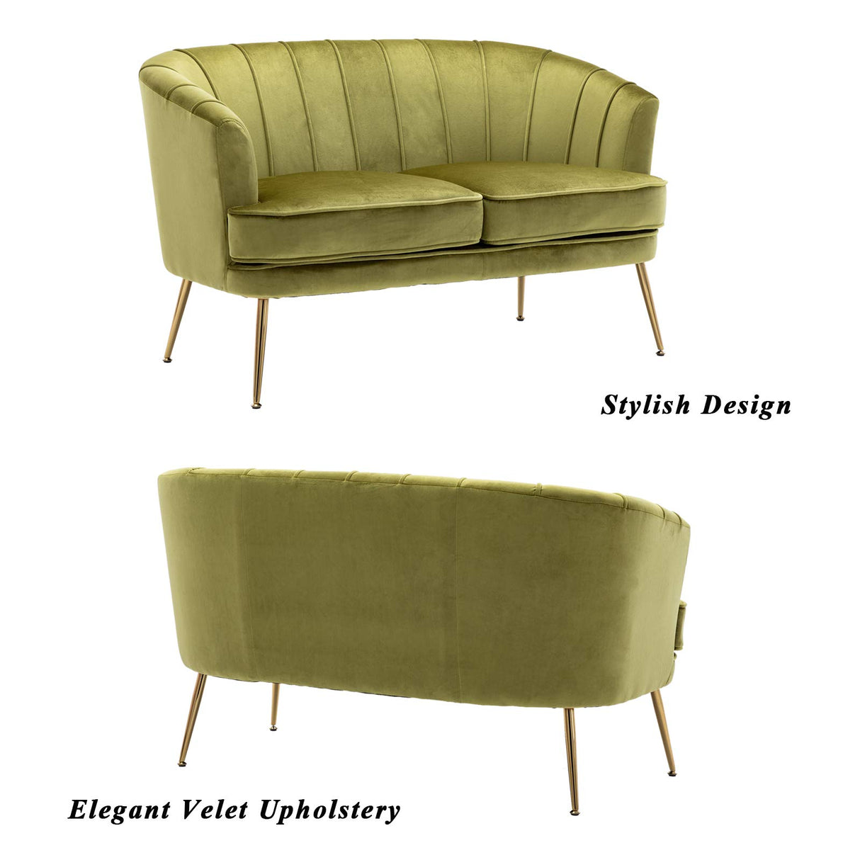 Contemporary Velvet Loveseat Chair with Gold-Finished Metal Legs, 2-Seat Sofa