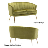 Contemporary Velvet Loveseat Chair with Gold-Finished Metal Legs, 2-Seat Sofa