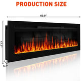 60" Electric Fireplace Inserts, Wall Mounted or Recessed Inserts