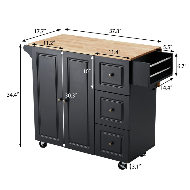 Kitchen Island with Storage, 3 Drawers Rolling Storage Cabinet