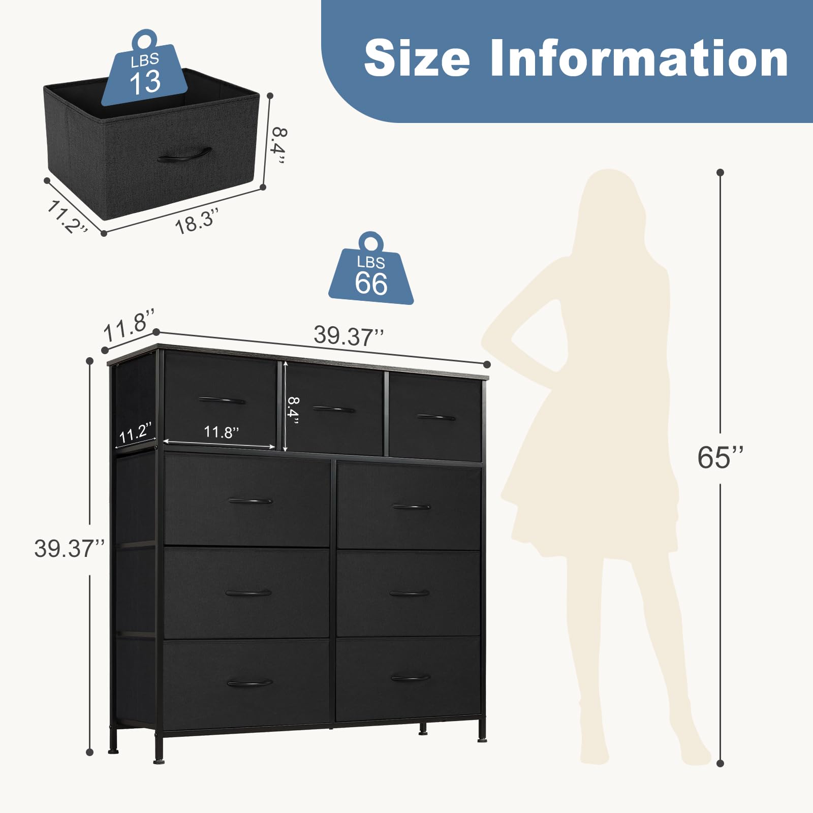 Dresser for Bedroom with 9 Drawers, Clothes Drawer Fabric