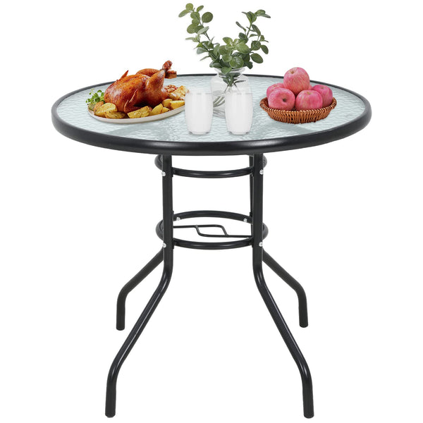 Outdoor Table Patio Table Dining Table with Tempered Glass Umbrella Hole