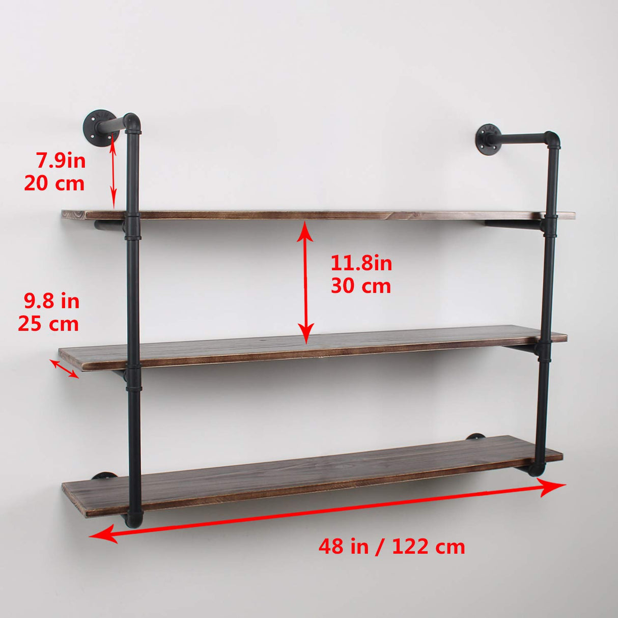 Industrial Floating Shelves Wall Mount,48in Rustic Pipe Wall Shelf,3-Tiers Wall Mount