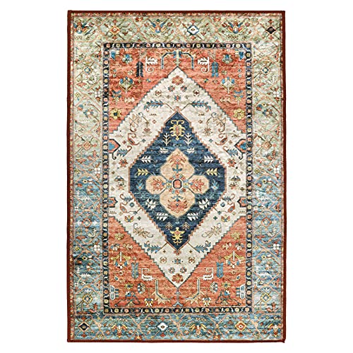 Area Rug - 4x6 Non-Slip Distressed Vintage Oriental Area Rug Accent Throw Low Pile Rugs Floor Carpet for Door Mat Entryway Bedrooms Decor