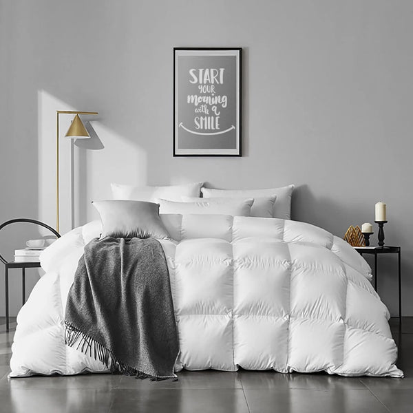 Queen Size Feather Down Comforter - Ultra Soft All Seasons 100% Organic Cotton Feather