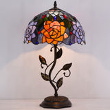 Tiffany Table Lamp, Stained Glass Lamp,Rose Desk Light W12H19