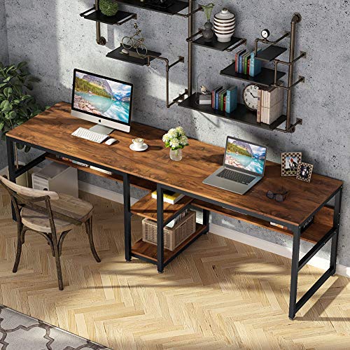 Two Person Desk with Bookshelf