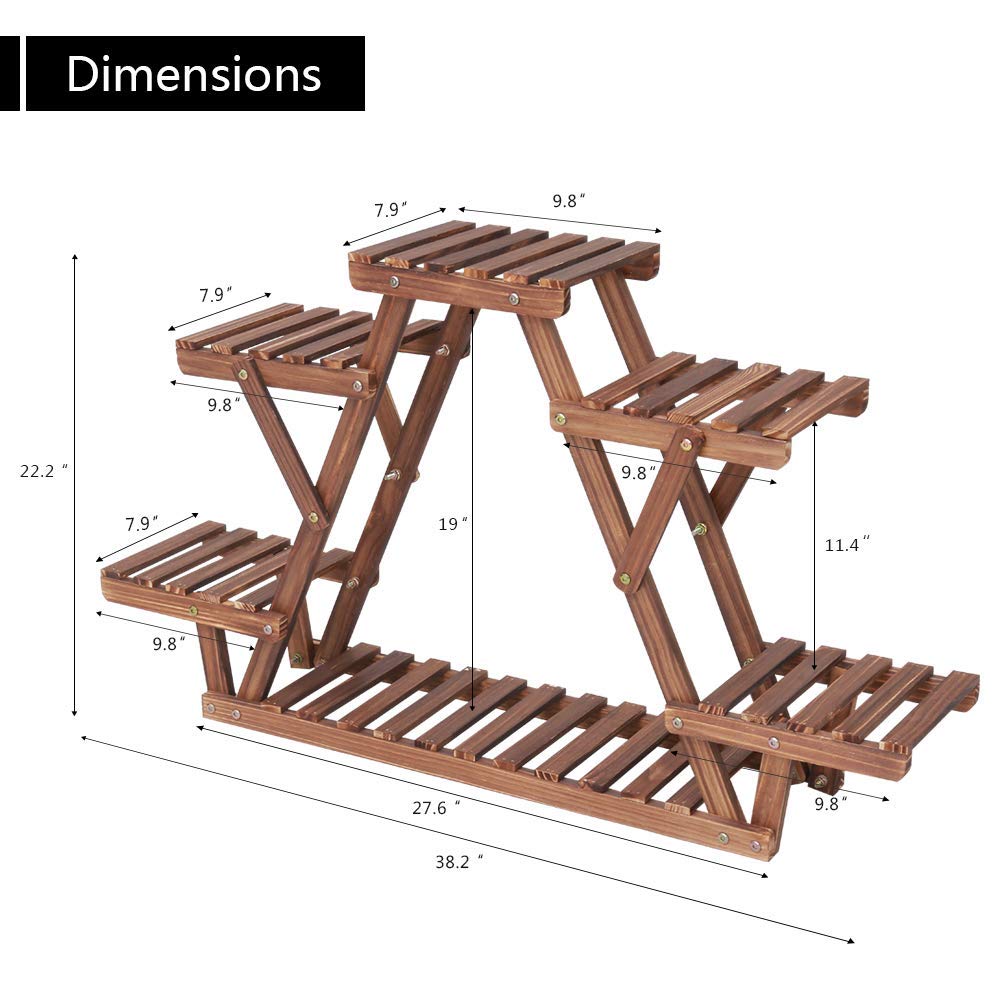 TriStand 3-Tier Wooden Plant Stand – Carbonized Pine Wood Display Shelf