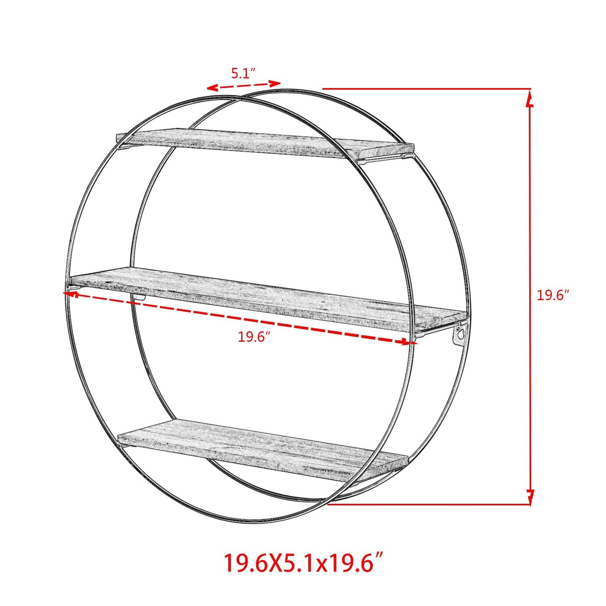 Wall Shelf Round Floating Shelves Sturdy Wood Metal Decorative Shelf for Living Room