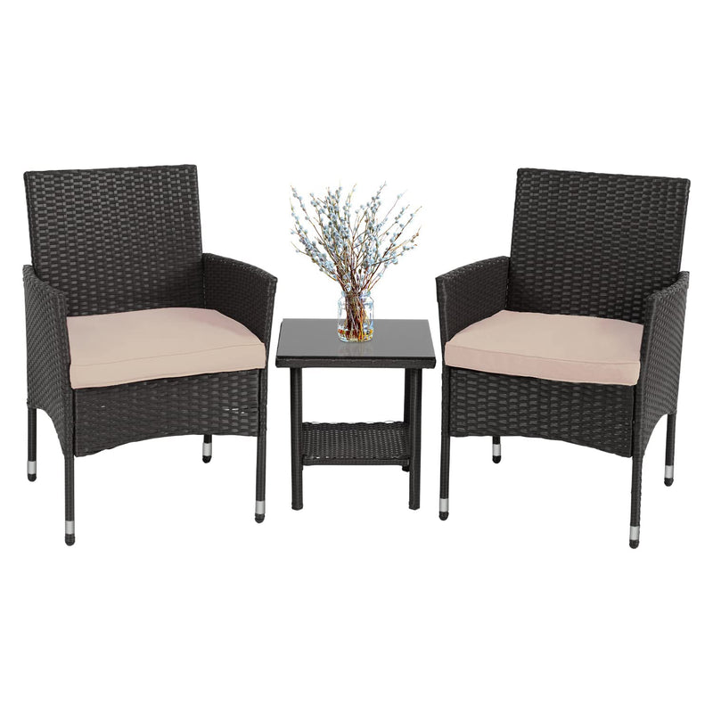 Outdoor Wicker Bistro Rattan Chair Conversation Sets with Coffee Table