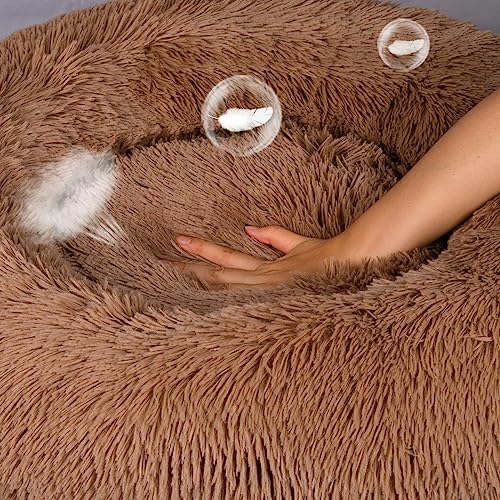 Calming Dog Bed - Anti Anxiety with Removable Cover  Fluffy Plush Faux