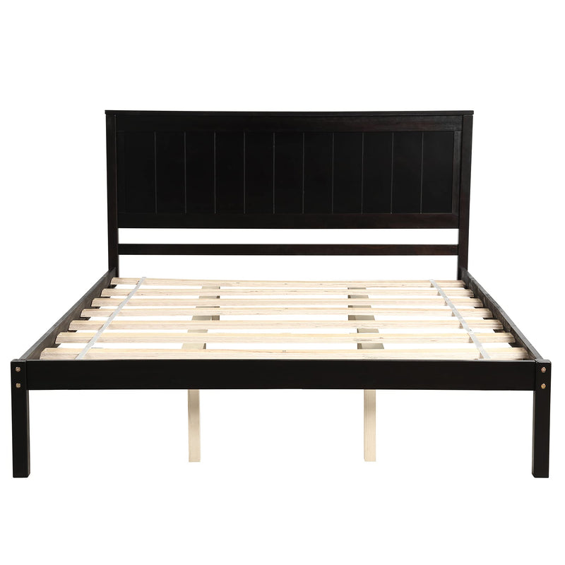 Queen Size Platform Bed Frame with Headboard, Wood Platform Bed with Slat Support