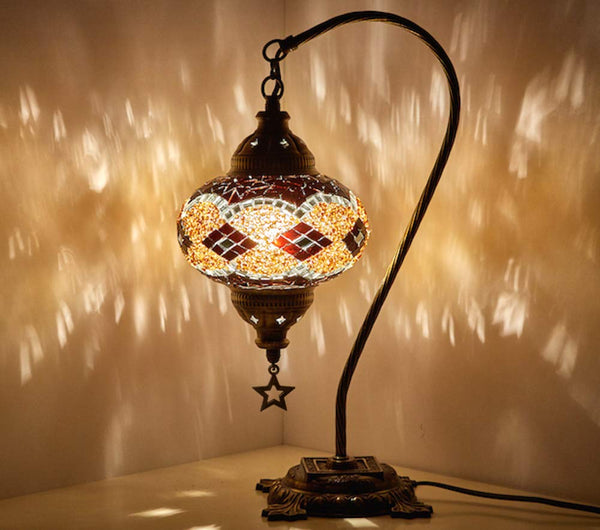 Turkish Moroccan Handmade Colorful Mosaic Gooseneck Table Bedside Lamp