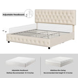 Modern Upholstered Bed Frame with 4 Storage Drawers, Button Tufted Headboard Design