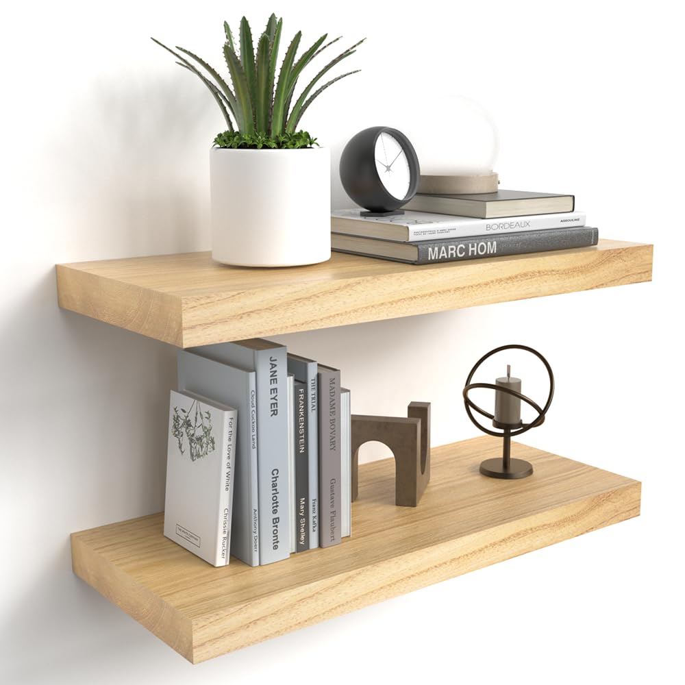 Floating Shelves for Wall, Natural Wood Shelf Decor for Bathroom Kitchen Bedroom