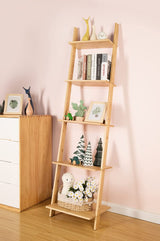 Ladder Shelf 5-Tier Bookshelf –Bamboo Rack Shelves Wall Leaning Shelf