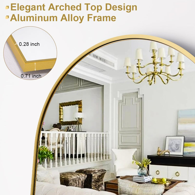 64"x21" Arched Full Length Mirror Free Standing Leaning Mirror Hanging Mounted Mirror Aluminum Frame