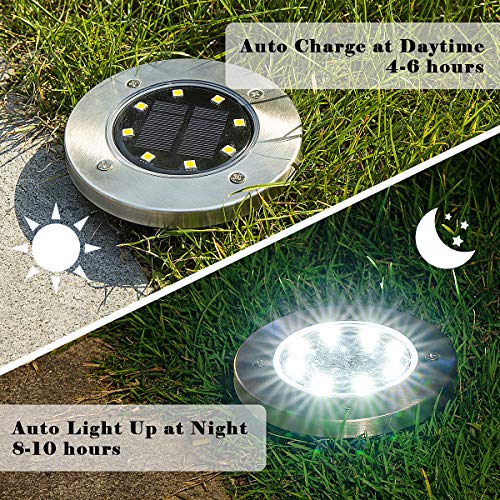 8 LED Solar Powered Disk Lights Outdoor Waterproof Garden