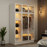 Bedroom Armoire Wardrobe Closet with Glass Doors & Lights, Armoires and Wardrobes with Shelves, Hanging Rod