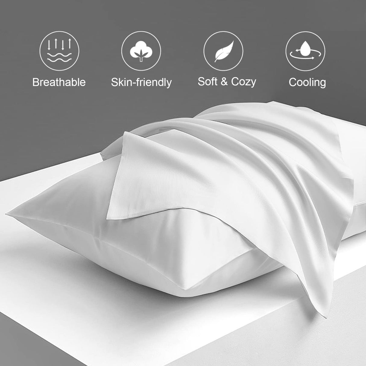 Silk Pillowcase for Hair and Skin Health, 600 Thread Count Breathable Pillow Cases