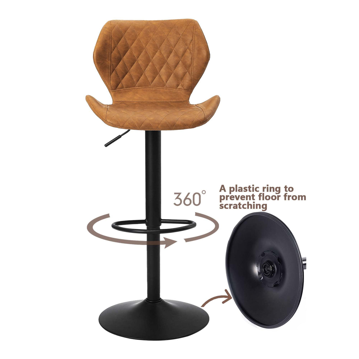 Adjustable Bar Stools Set of 2, Rustic Swivel Barstools with Back