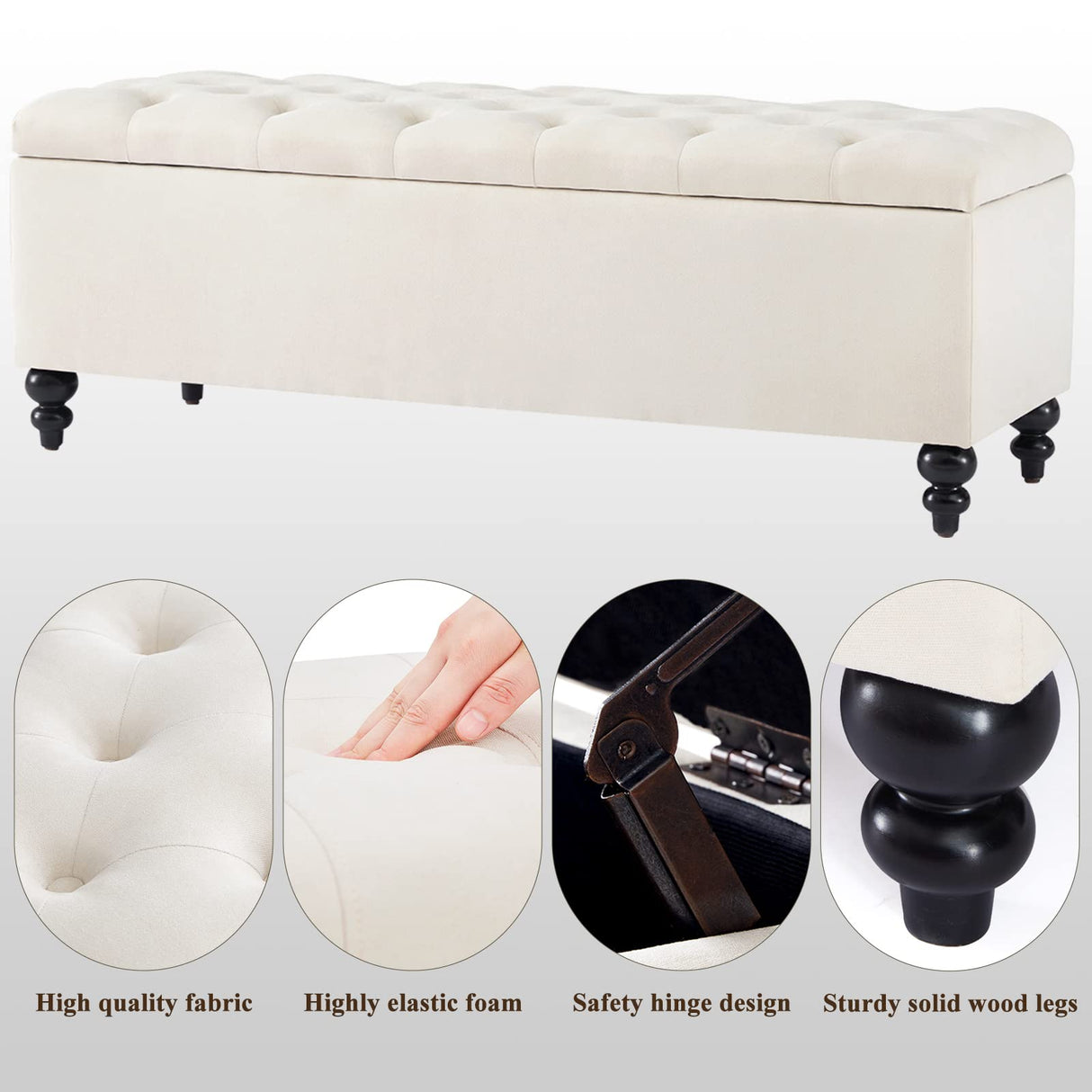 Storage Ottoman 50.2 Inches Upholstered Fabric Storage Ottoman Bench