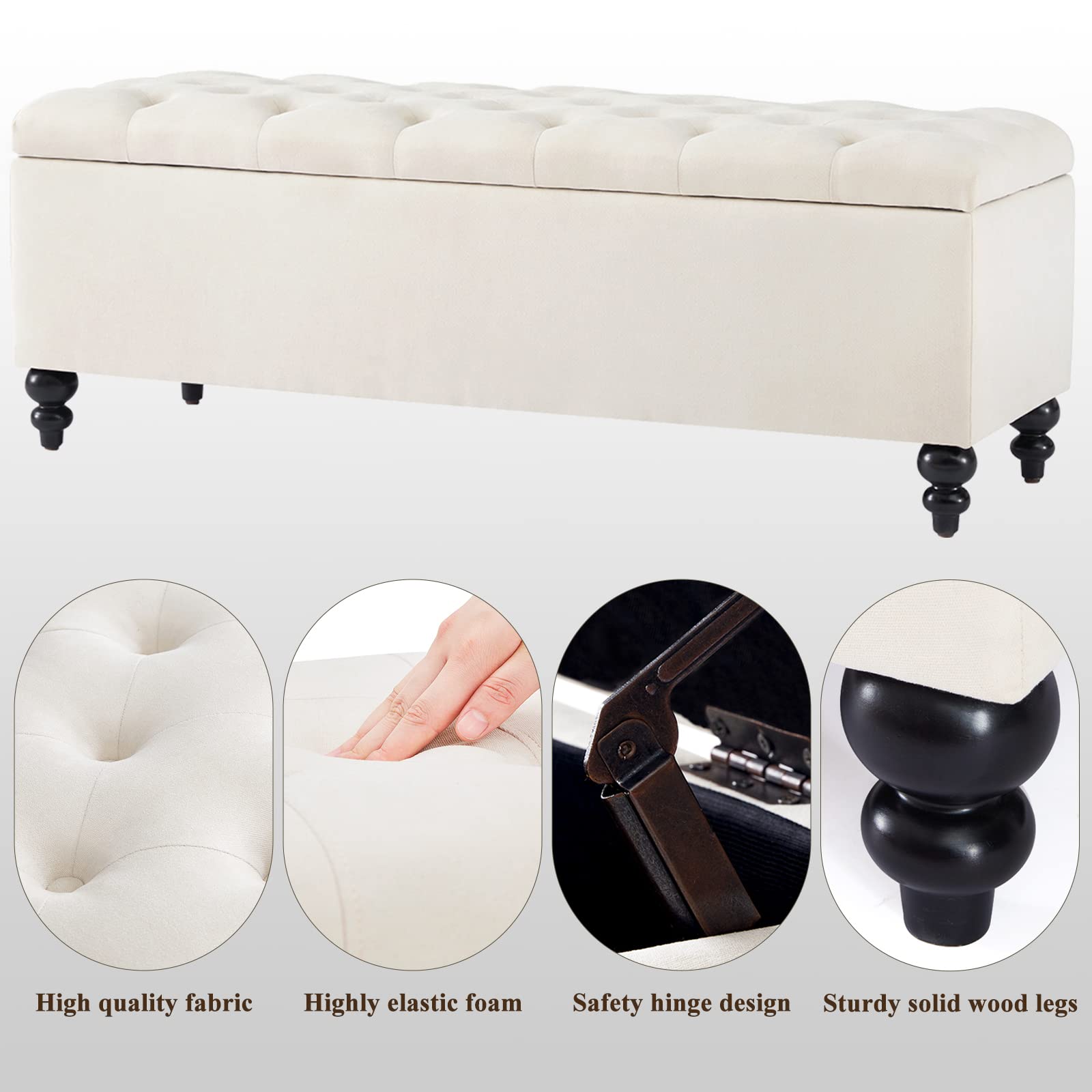 Storage Ottoman 50.2 Inches Upholstered Fabric Storage Ottoman Bench