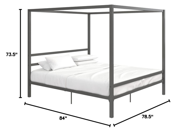 Modern Metal Canopy Platform Bed with Minimalist Headboard and Four Poster Design