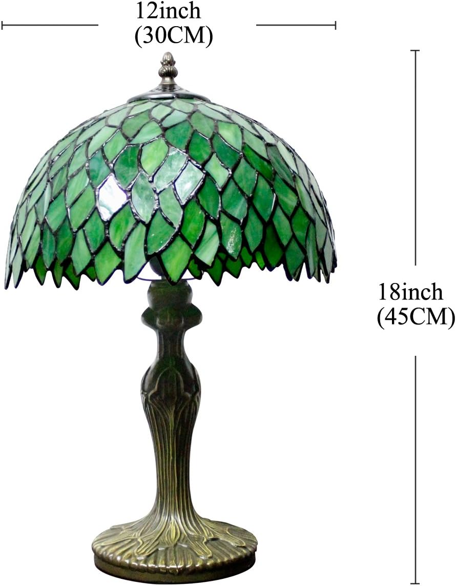 Tiffany Table Lamp Green Wisteria Style Stained Glass Desk Bedside