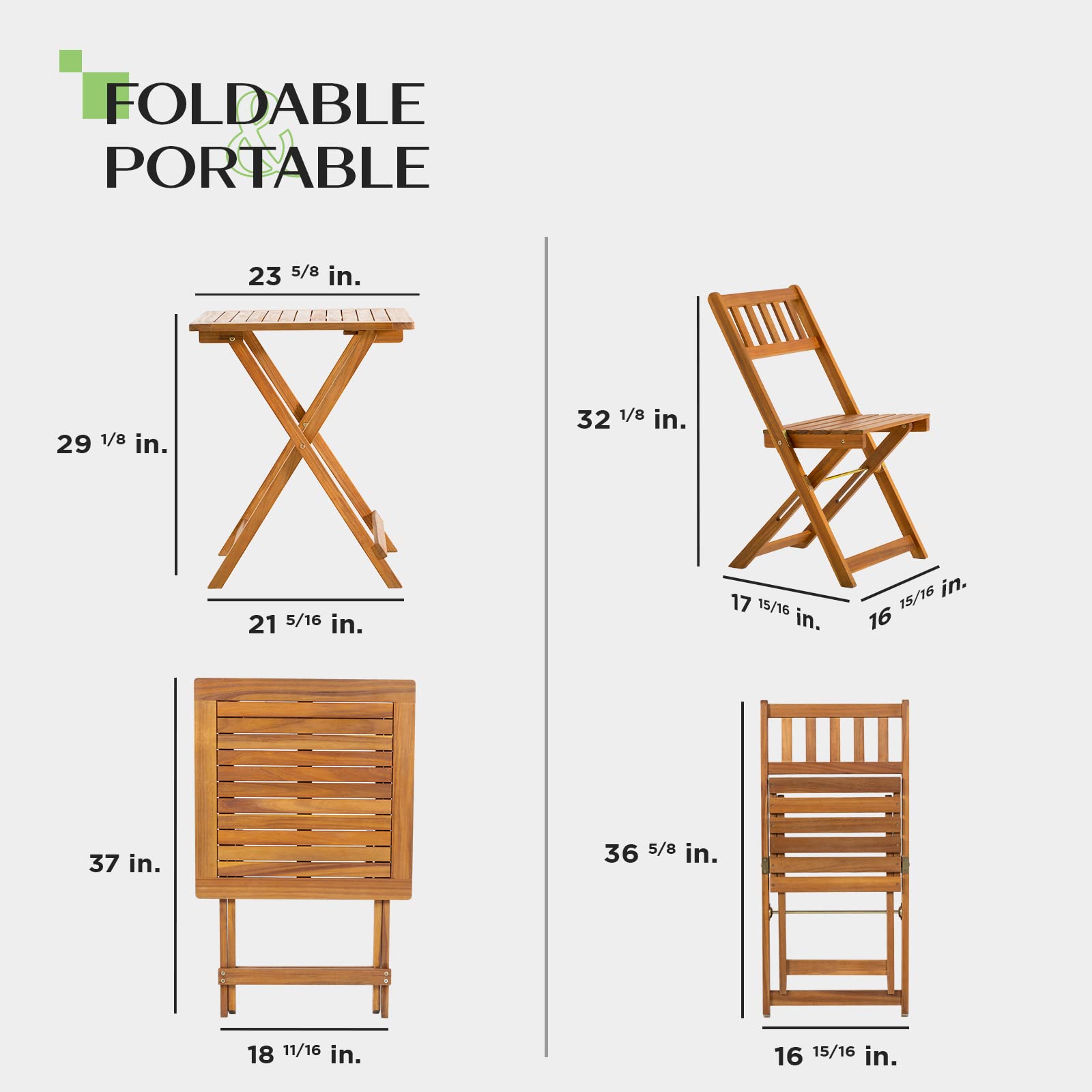Square Table Heavy Duty 400lbs Capacity Patio Bistro Set 3 Piece Outdoor