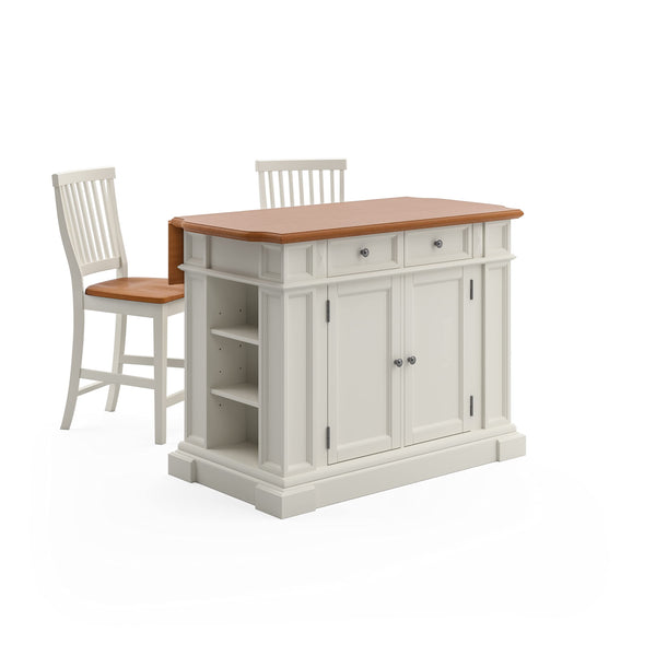 Americana White and Distressed Oak Kitchen Island and Stools by Home Styles