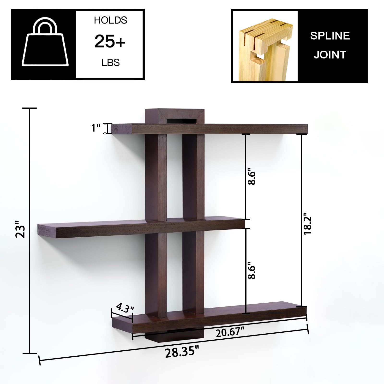 Variable Floating Shelves Wood Set of 4, Bathroom Shelves 28.35" Max, Rustic Shelves