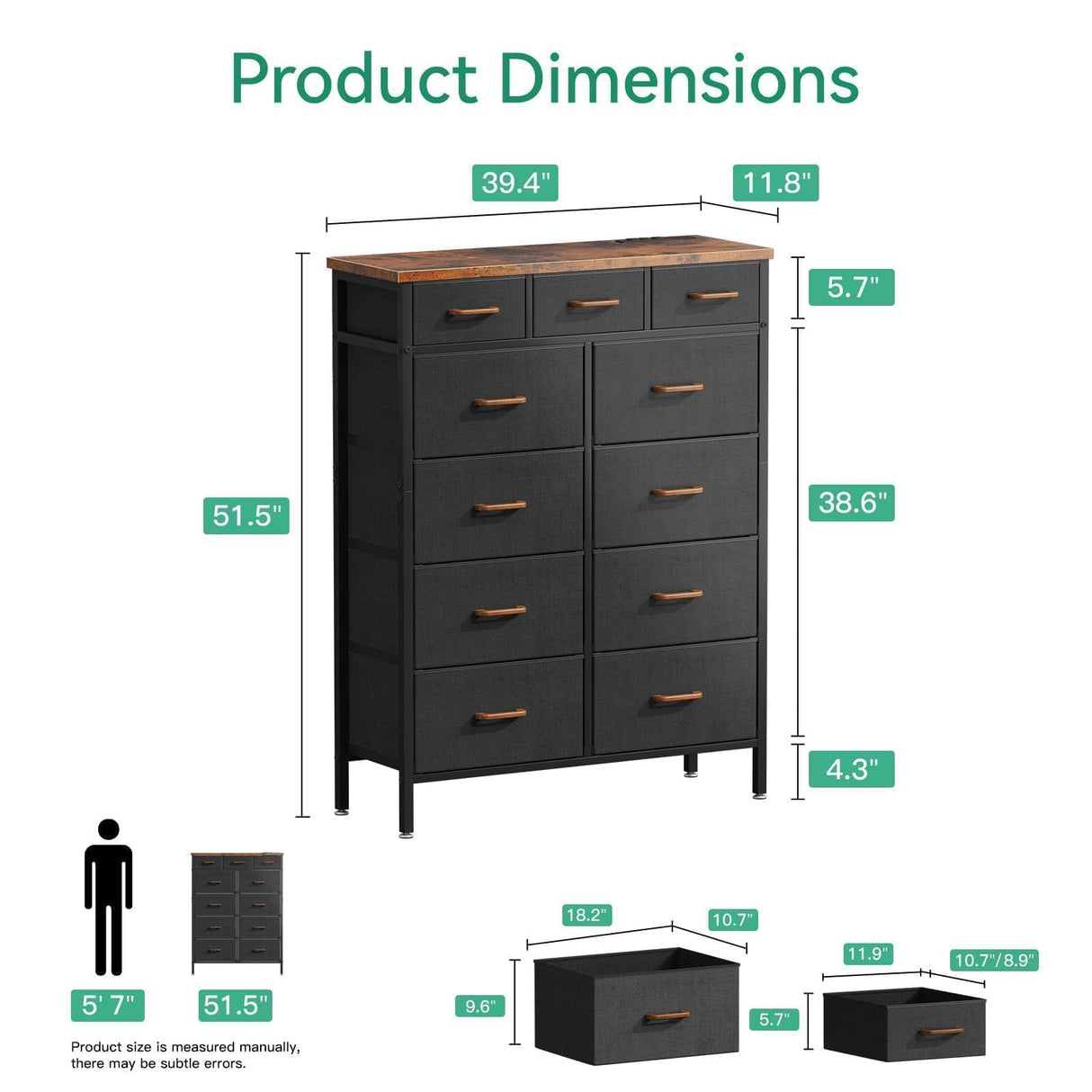 TV Stand with Charging Station, 52" Tall TV Stand for Rooms with 11 Storage Drawers