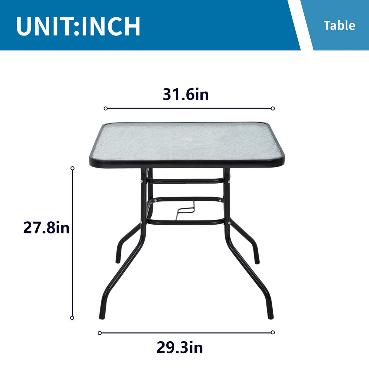 Outdoor Table Patio Table Dining Table with Tempered Glass Umbrella Hole