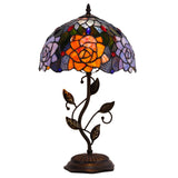 Tiffany Table Lamp, Stained Glass Lamp,Rose Desk Light W12H19