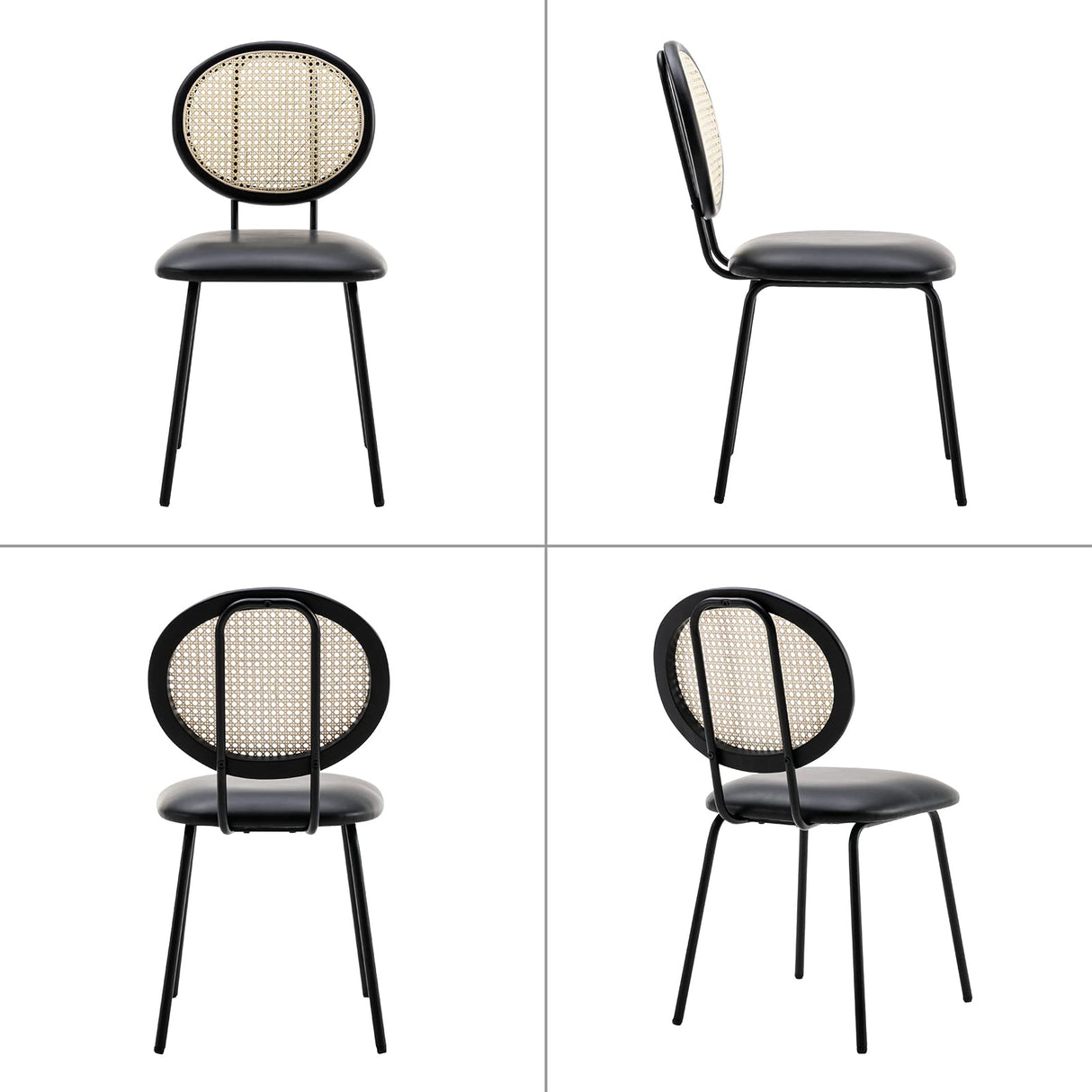 Indoor Kitchen Dining Chairs Set of 2 with Rattan Backrest Modern Industrial