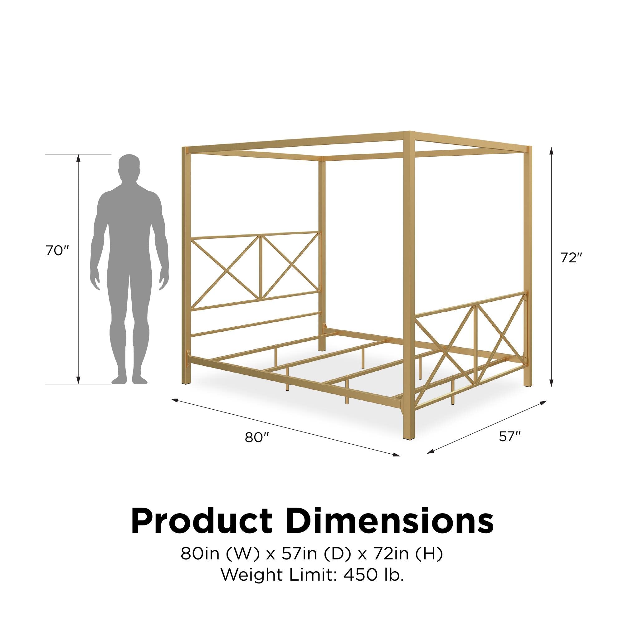 Rosedale Metal Canopy Bed Frame with Four Poster Design and Geometric Accented Headboard