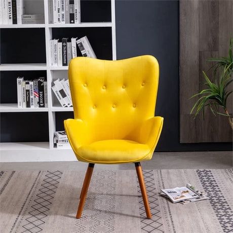 AC155YL Doarnin Silky Velvet Tufted Button Accent Chair, Yellow