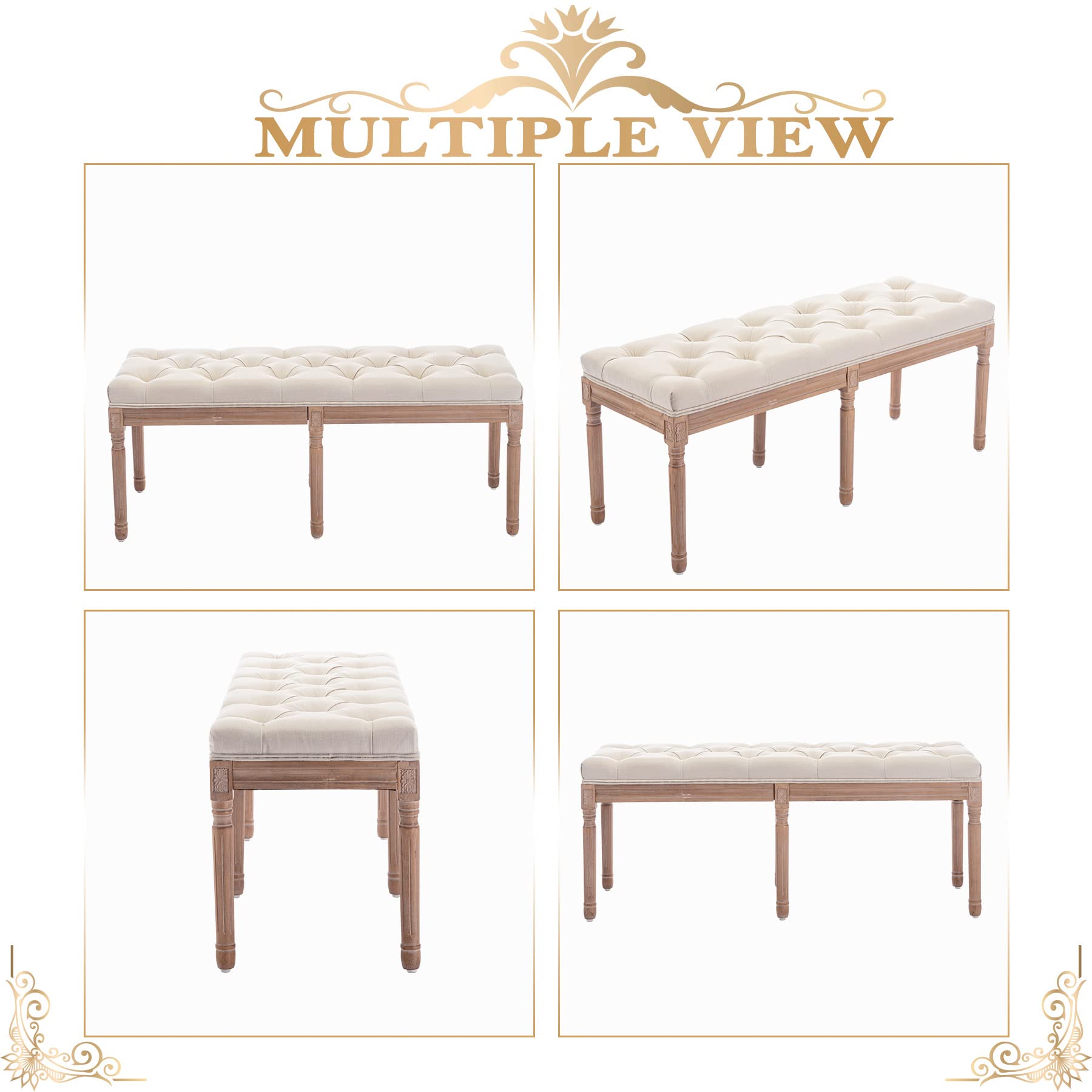 Tufted Extra-Long Entryway Bench, Vintage Bedroom Bench Upholstered