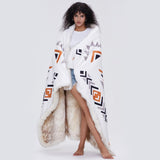 Luxury Plush Faux Fur Throw Blanket with Aztec Pattern, Super Warm, Fuzzy