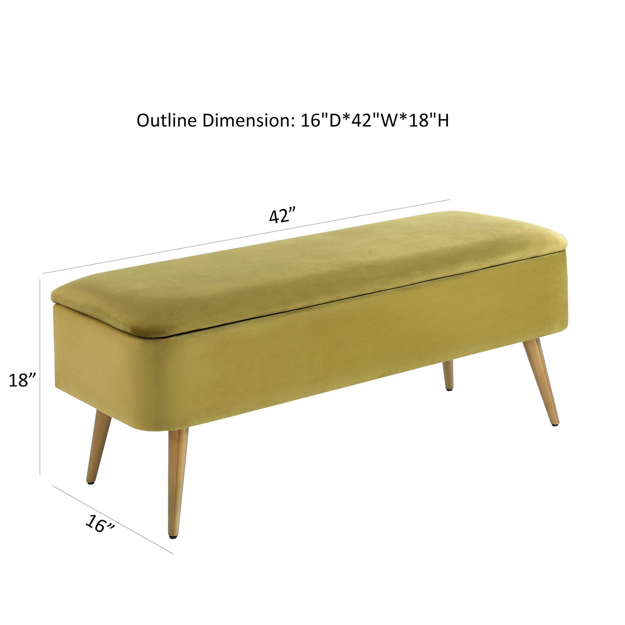 Upholstered Bench, 42" W, Avocado Green