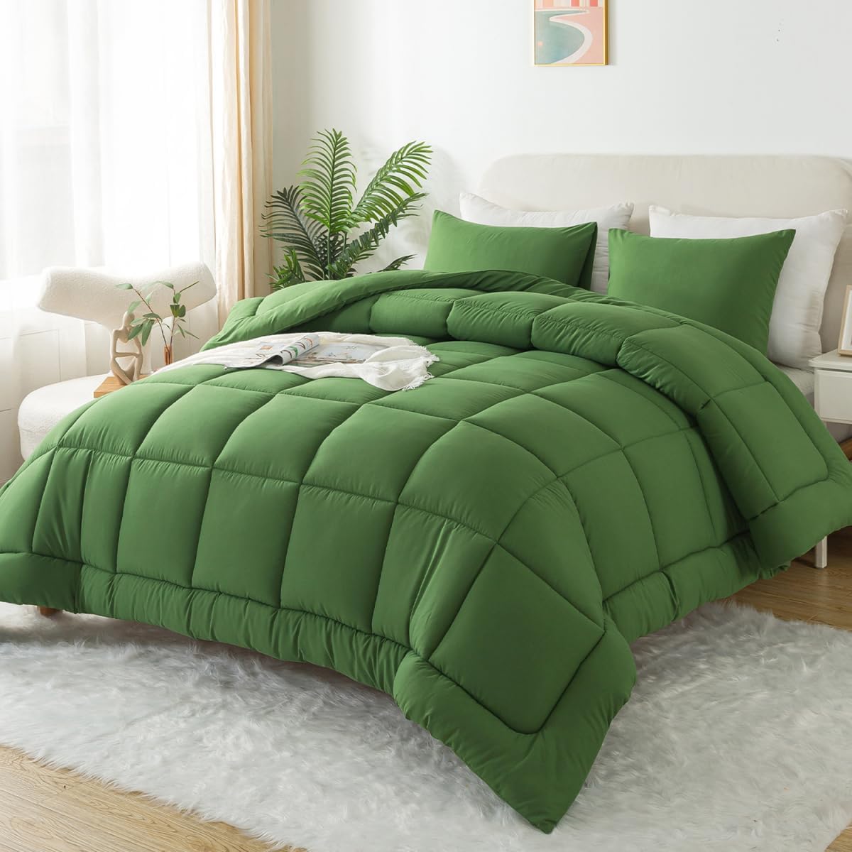 Queen Comforter Set,Olive Green Lightweight