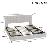 King Size Bed Frame with 4 Storage Drawers, Upholstered Platform Bed Frame