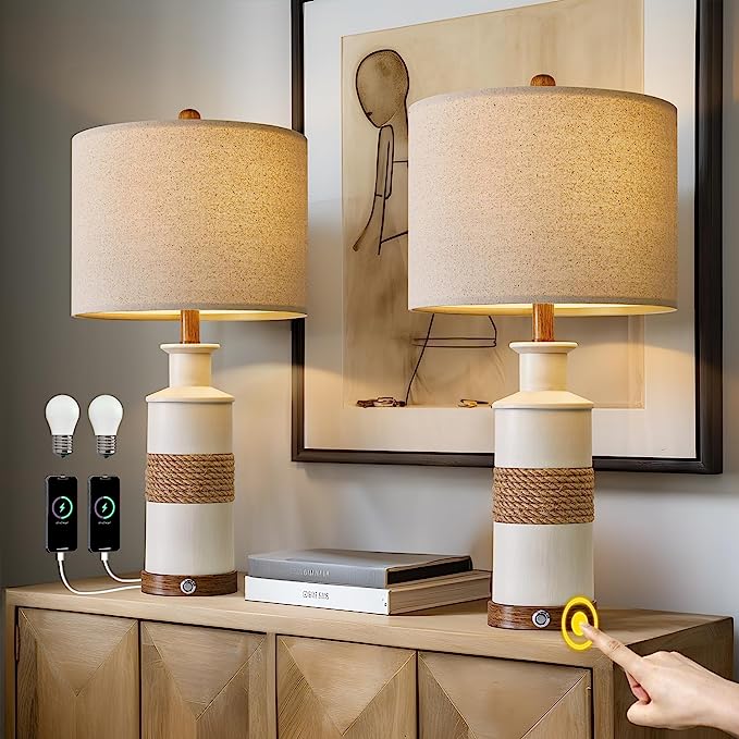 24'' Farmhouse Table Lamp Set of 2 for Bedroom Living Room