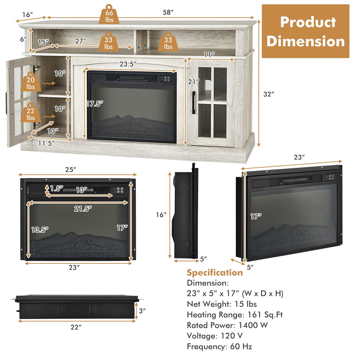 58 Inch Modern Console for TVs up to 65 in + 23