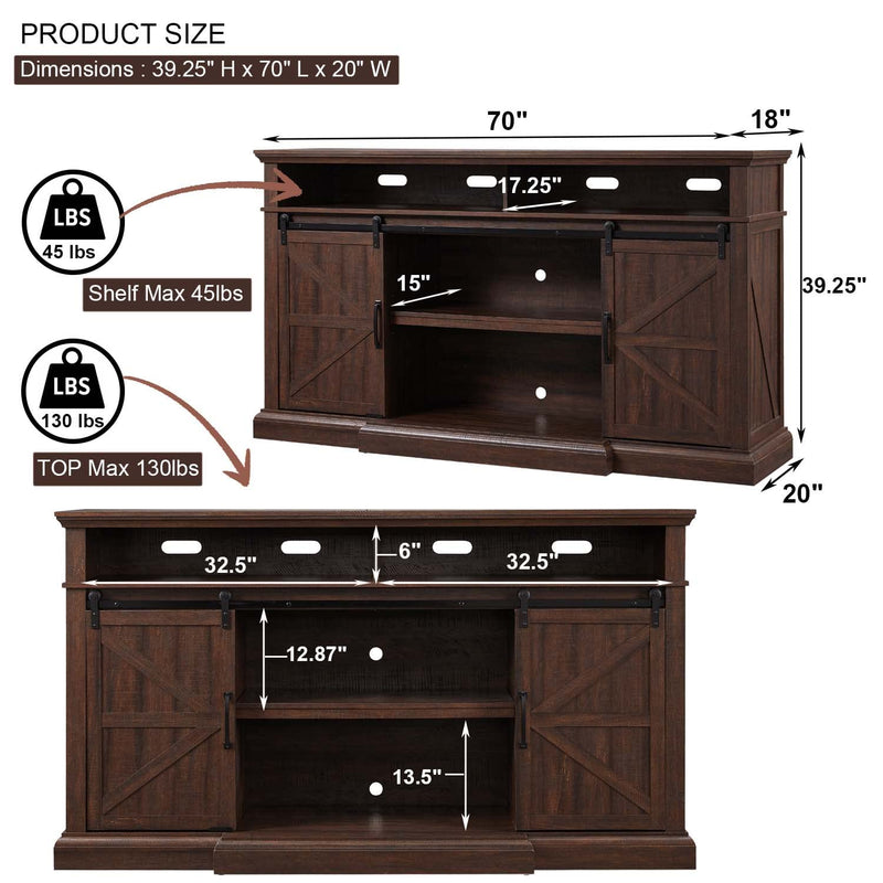 Farmhouse TV Stand for 80 Inch TVs, 39" Tall Entertainment Center w/Double Sliding Barn Door